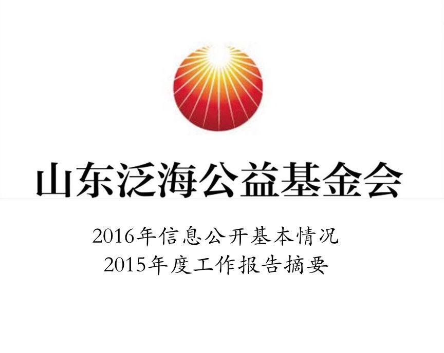 山(shān)东泛海公益基金会2016年信息公开基本情况及2015年度工作报告摘要 
